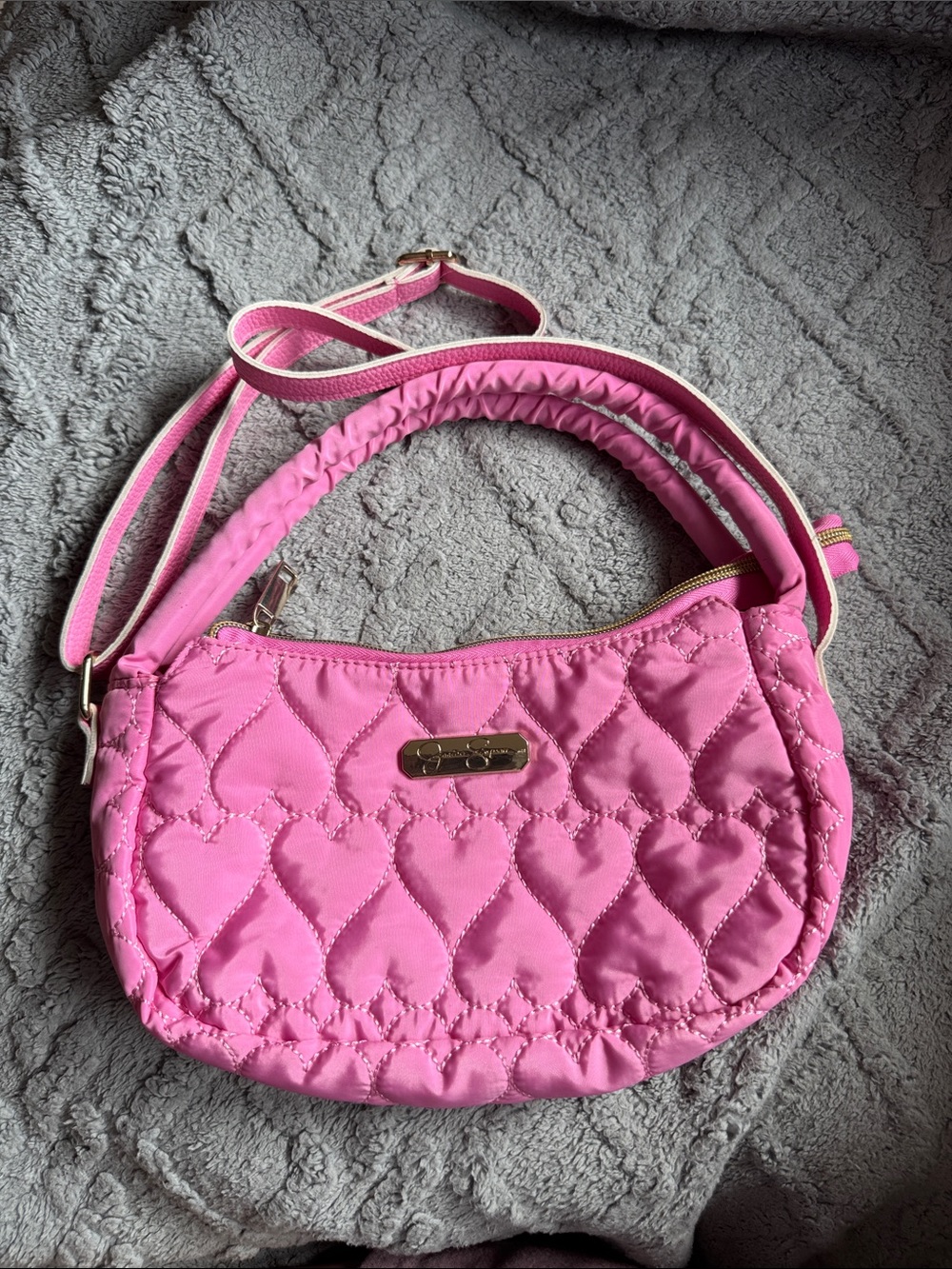 Jessica Simpson Pink Quilted Heart Crossbody Bag